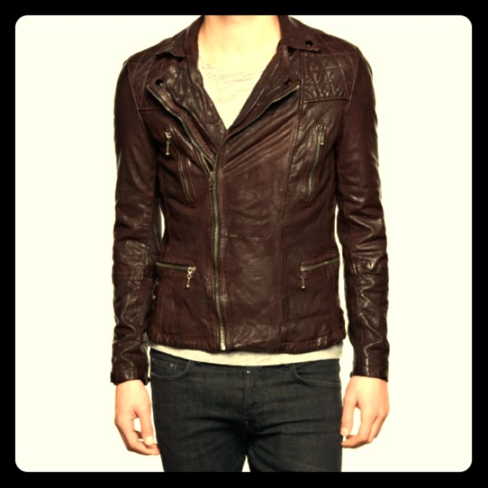 All Saints Callerton Leather Jacket RARE Ox-Blood